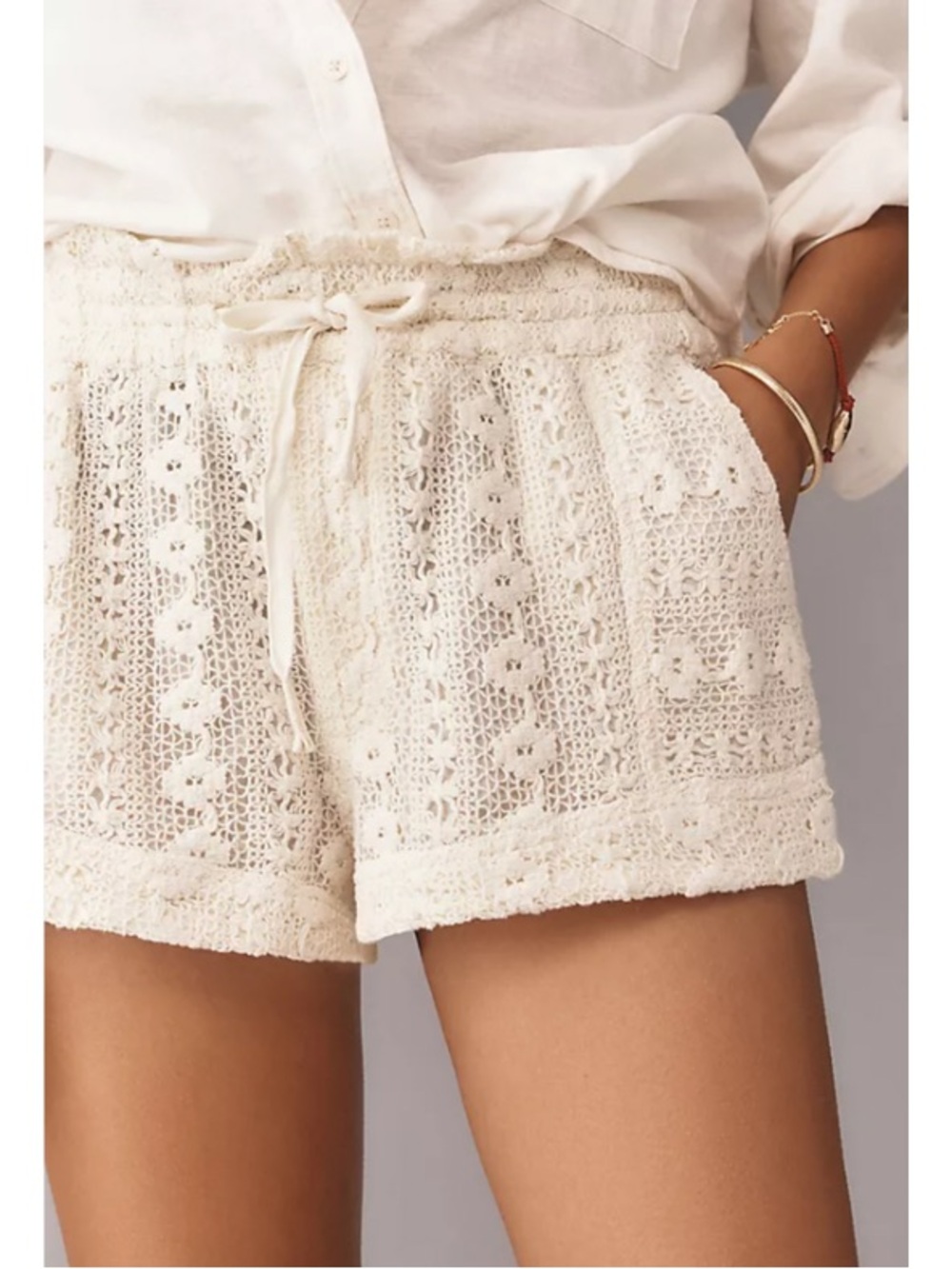 Anthropologie Crochet Lace Tie Waist Women’s Shorts - Cream - NEW